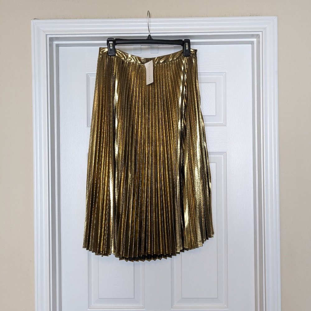 Ark & Co. Gold Metallic Pleated Skirt NWT